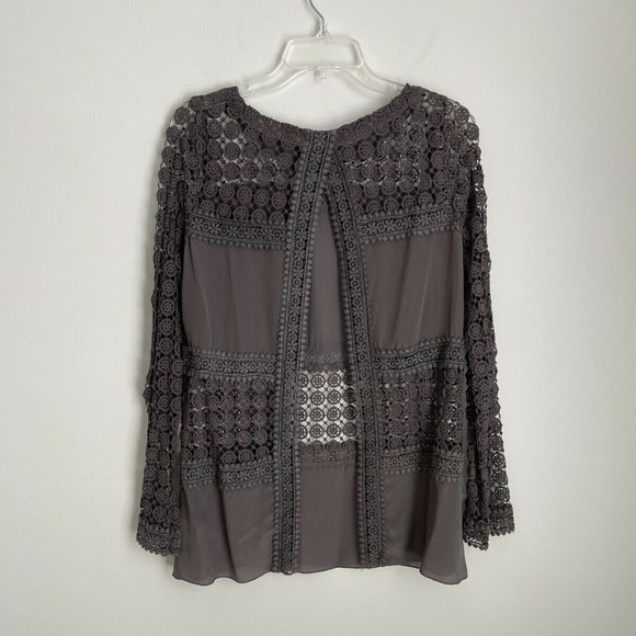 4 Love & Liberty by Johnny Was Gray Sheer Lace Eula Split Back Top - Picture 3 of 6